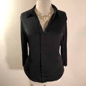 Daisy Fuentes long-sleeve shirt w collar L EUC